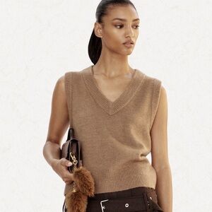 H&M Dark Beige Ribbed V-Neck Sweater Vest NWT Size Small